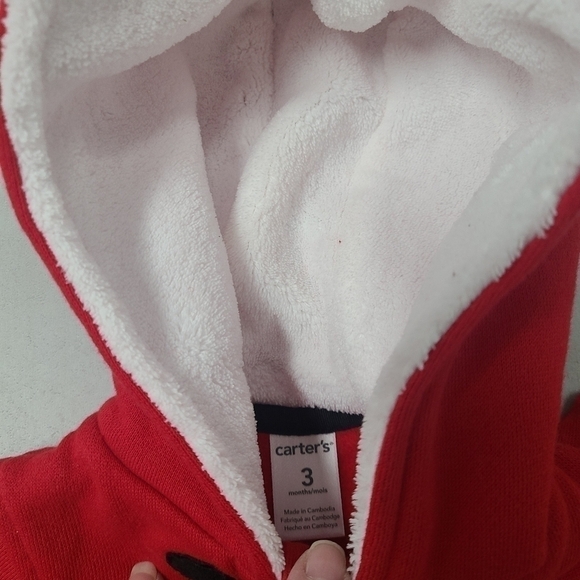 Red hooded Fleece Lined jacket wjth bobble buttons - Carter's size 3m - Picture 2 of 2